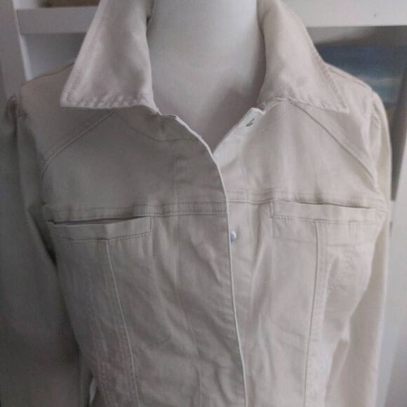Democracy Puff Shoulder Twill Jacket with Peplum Hem size Large NWOT - Picture 5 of 12